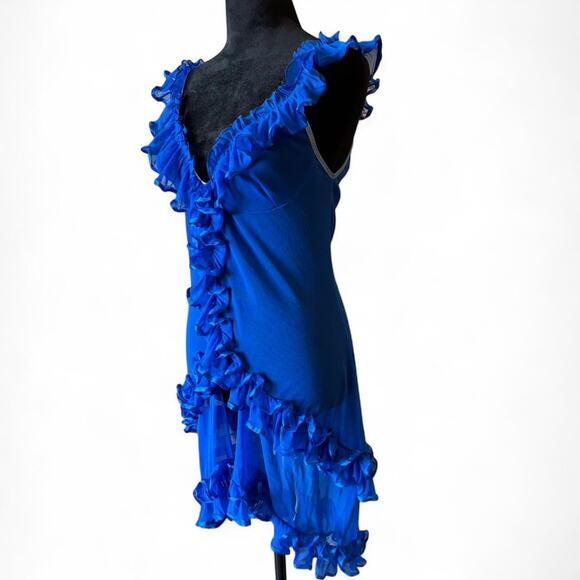 Royal Blue Ruffle Mesh Dress S–L Fairycore Maximalist - Picture 2 of 8